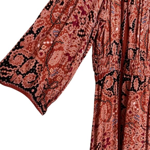 Nurture by Westbound Womens Maxi Dress 3X Rust Boho Paisley Print Long Sleeve - Picture 3 of 10